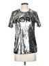 MICHAEL Michael Kors 100% Recycled Polyester Metallic Silver Short Sleeve Top Size XS - photo 1