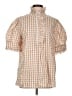 Unbranded Checkered-gingham Tan Short Sleeve Button-Down Shirt Size L - photo 1