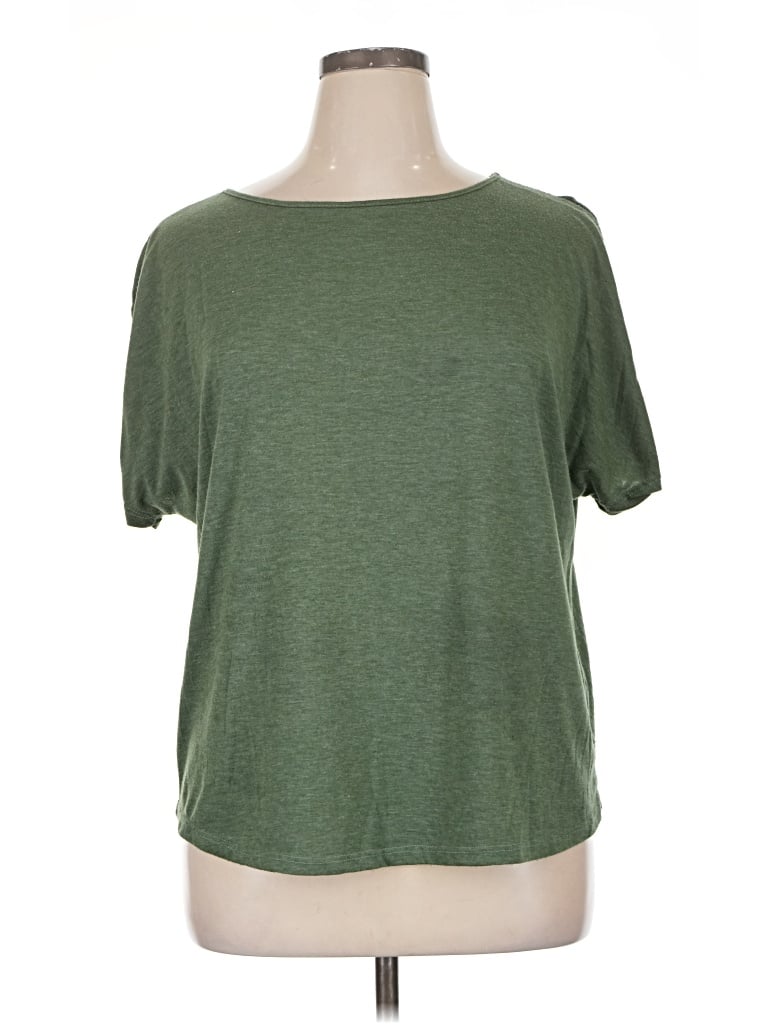 Pre-owned Colette Short Sleeve Top Green Scoop Neck Tops