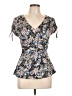 Express Design Studio Black Blue Short Sleeve Silk Top Size L - photo 1
