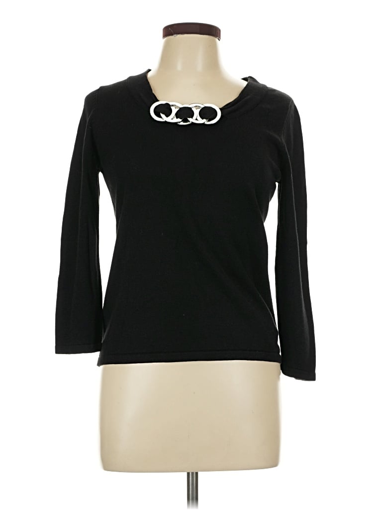 Pre-owned Nine West 3/4 Sleeve Top Black Keyhole Neckline Tops