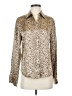 Ishyu 100% Silk Animal Print Brown Long Sleeve Silk Top Size 4 - photo 1