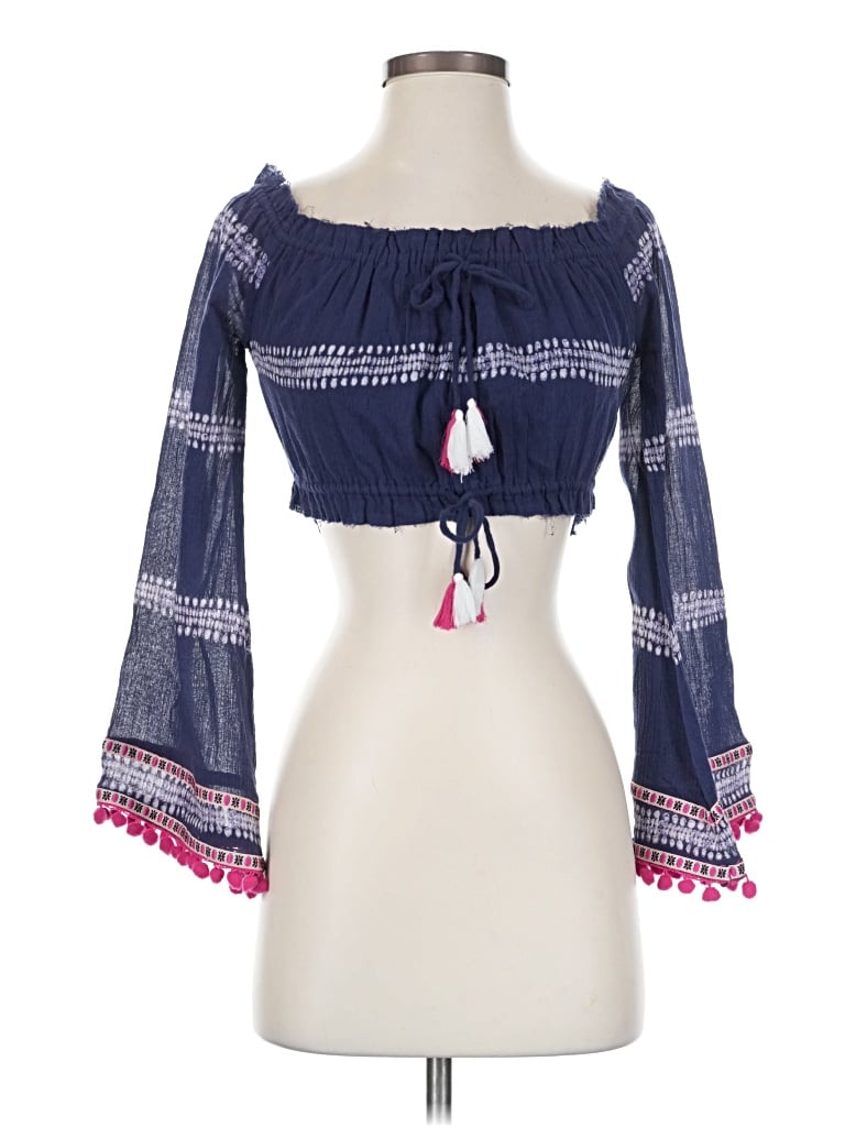 Majorelle 3/4 Sleeve Blouse: Blue Tops - Size Small