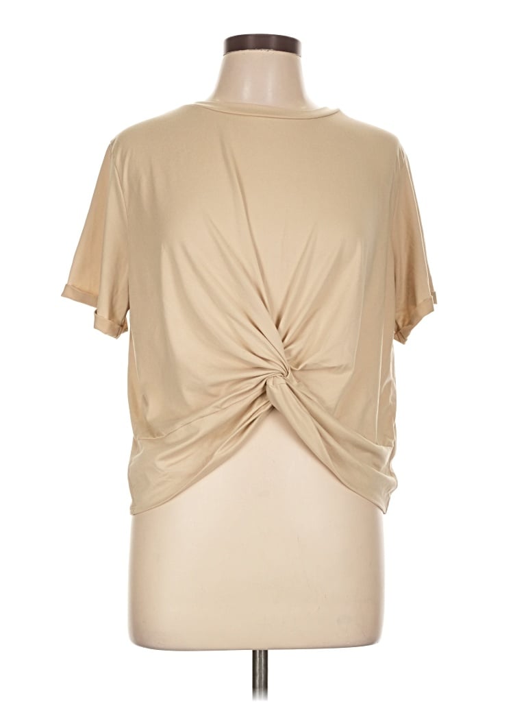 Pre-owned If She Loves Short Sleeve Top Tan Cowl Neck Tops