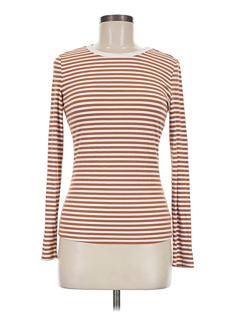 Pre-owned Zeagoo Long Sleeve Top Brown Boatneck Tops