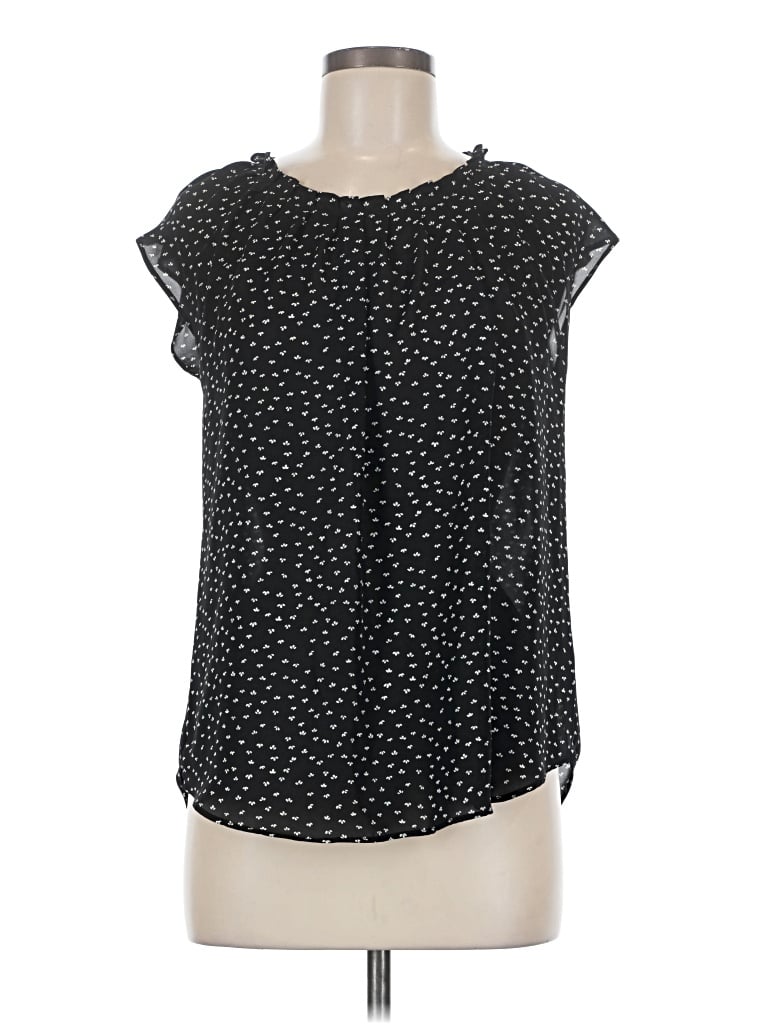 Pre-owned Lauren Conrad Short Sleeve Top Black Stars Pattern Keyhole Neckline Tops