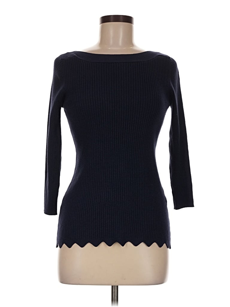 Pre-owned Evolution By Cyrus 3/4 Sleeve Top Black Boatneck Tops