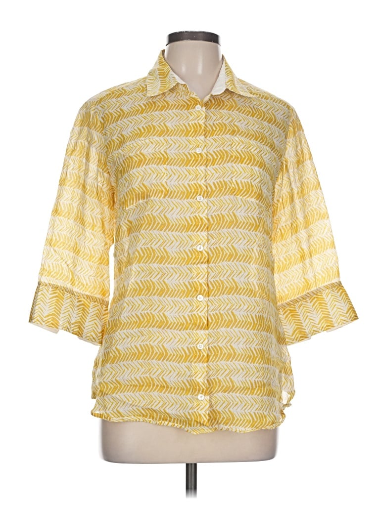Pre-owned Weekend Max Mara 3/4 Sleeve Button Down Shirt In Yellow