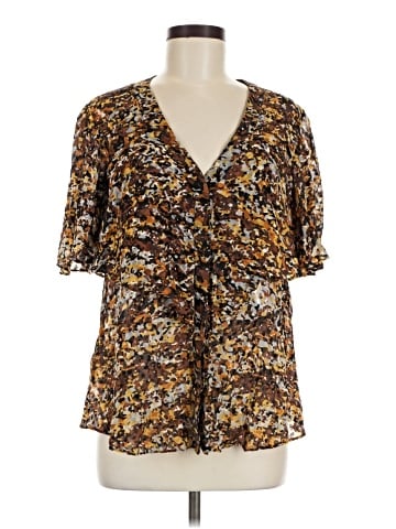BCBGMAXAZRIA Short Sleeve Silk Top (view 1)