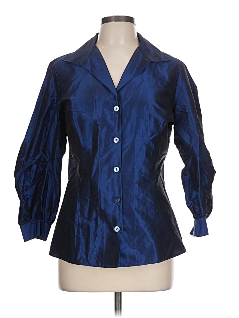 Pre-owned Lafayette 148 3/4 Sleeve Button Down Shirt In Blue