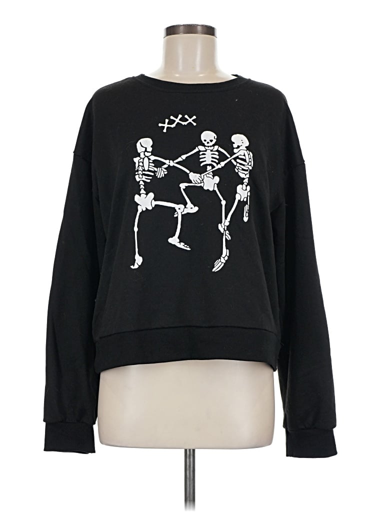 Pre-owned Romwe Long Sleeve Top Black Crew Neck Tops