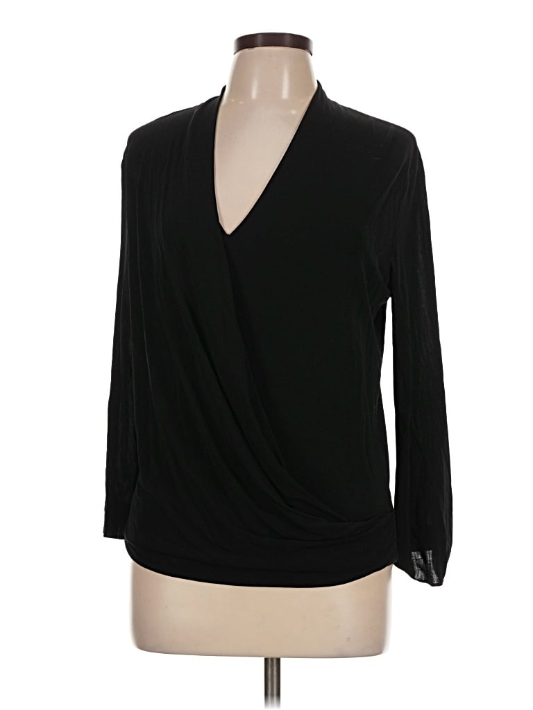 Pre-owned Mm. Lafleur 3/4 Sleeve Top Black Plunge Neckline Tops