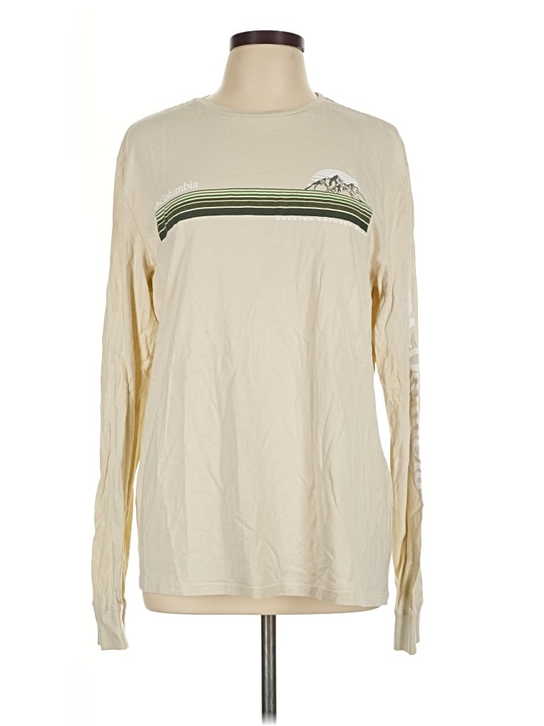 Pre-owned Columbia Long Sleeve Top Ivory Crew Neck Tops