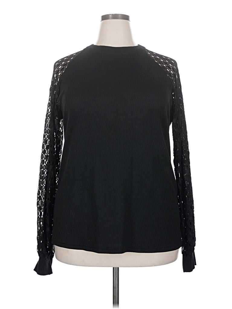 Pre-owned Miholl Long Sleeve Top Black Mock Neckline Tops