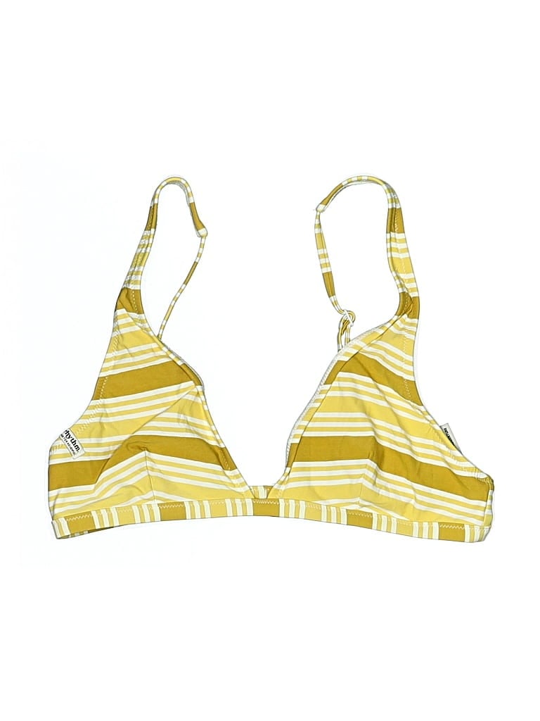 Pre-owned Rhythm Swimsuit Top Yellow Stripes Pattern Swimwear
