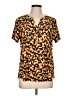 Notations Animal Print Gold Short Sleeve Blouse Size L - photo 1