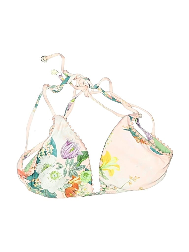 Pre-owned Isabella Rose Swimsuit Top Green Floral Pattern Swimwear