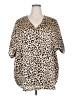 Jodifl 100% Polyester Animal Print Tan Short Sleeve Blouse Size L - photo 1