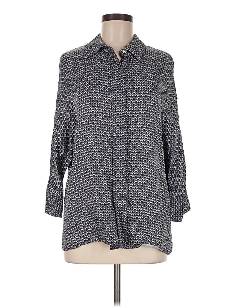 Pre-owned Zara 3/4 Sleeve Button Down Shirt In Gray