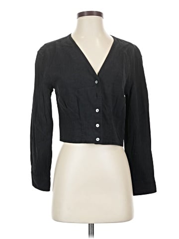Madewell V-Neck Button-Front Crop Shirt in Lusterweave (view 1)