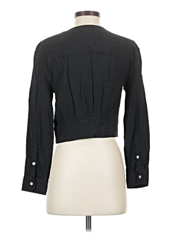 Madewell V-Neck Button-Front Crop Shirt in Lusterweave (view 2)