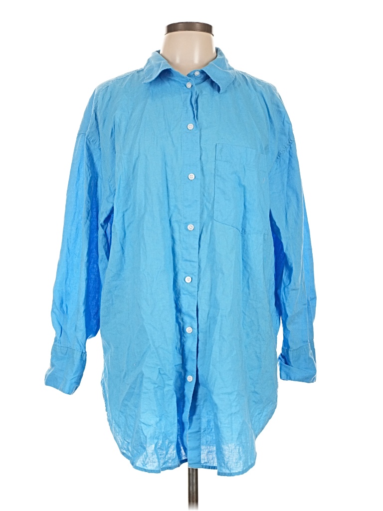 Pre-owned H&m 3/4 Sleeve Button Down Shirt In Blue
