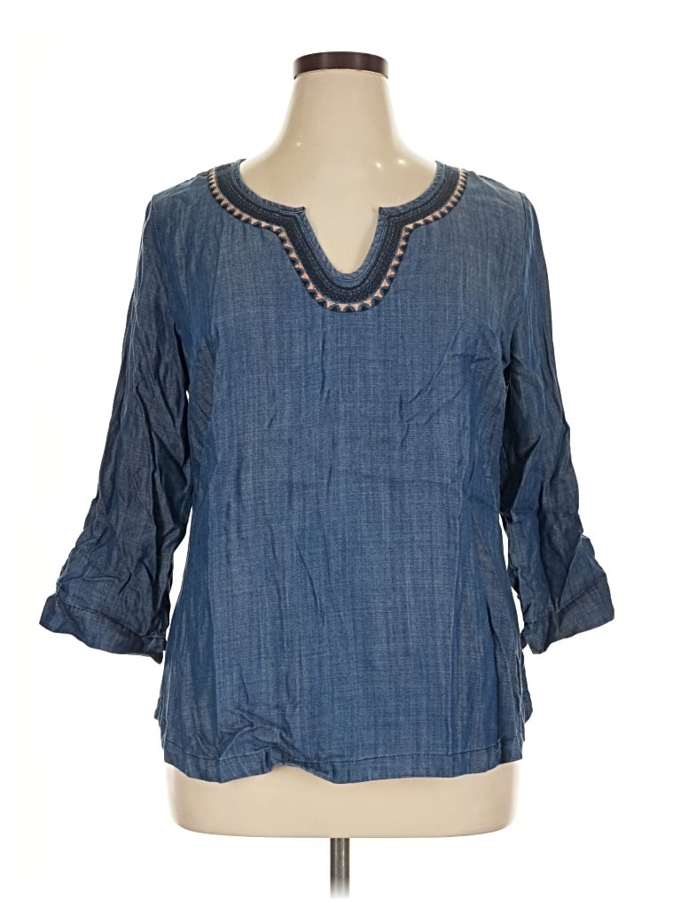 Skies Are Blue 3/4 Sleeve Blouse In Blue
