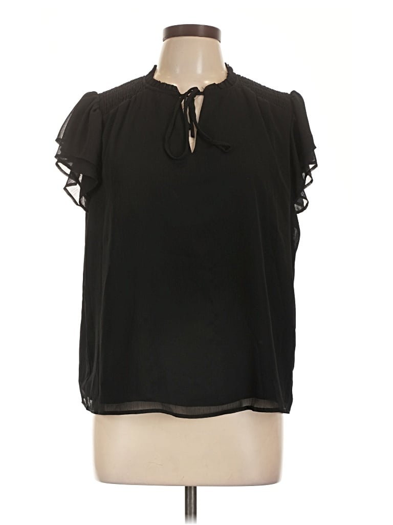 Pre-owned Cece Short Sleeve Blouse In Black