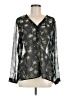 Liz Claiborne 100% Polyester Floral Black Long Sleeve Blouse Size M - photo 1