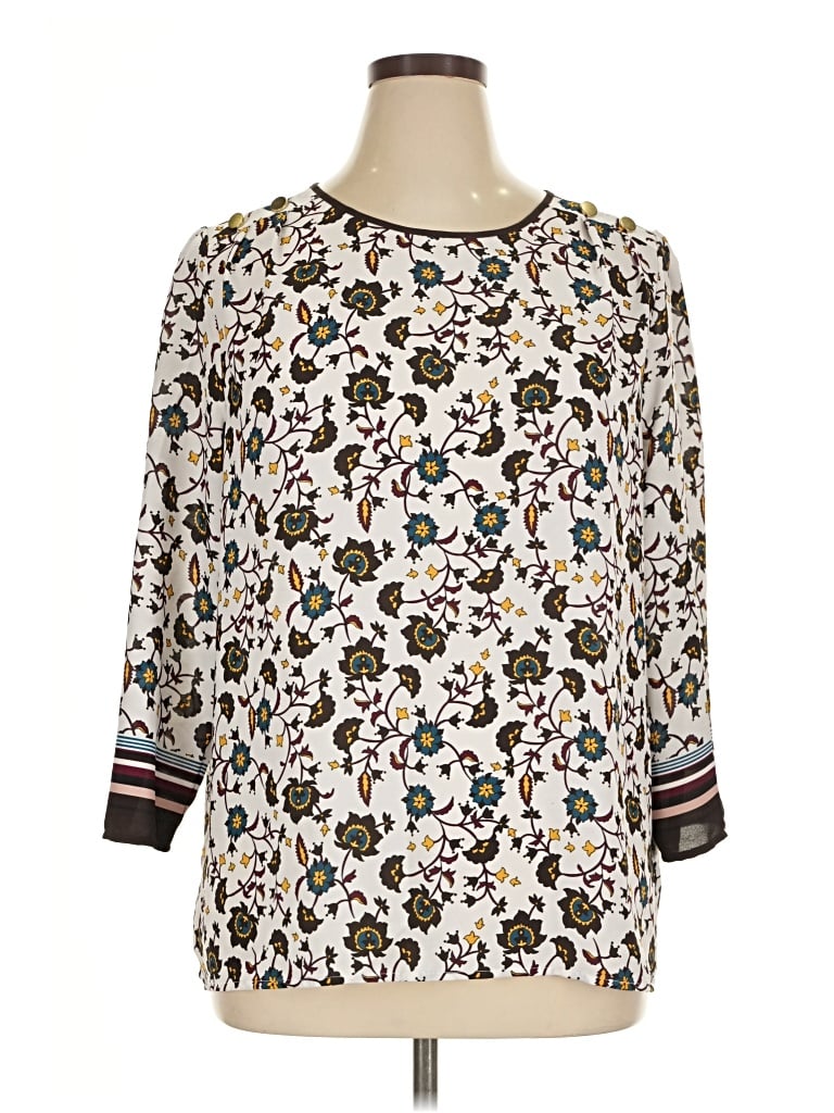 Pre-owned Liz Claiborne Career 3/4 Sleeve T-shirt In Ivory