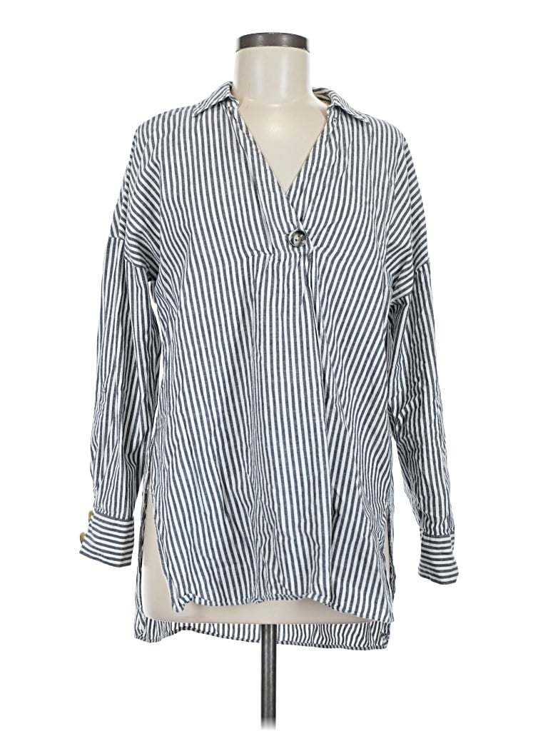 Pre-owned Zara Basic Long Sleeve Button Down Shirt In Silver