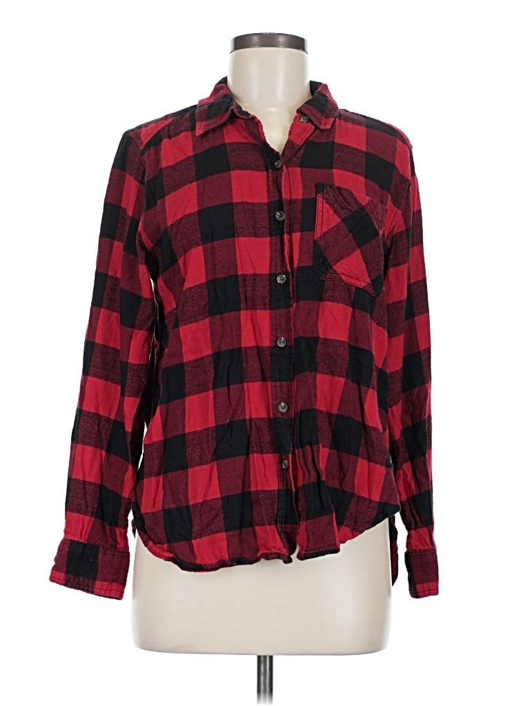 Pre-owned Time And Tru Long Sleeve Button Down Shirt In Red