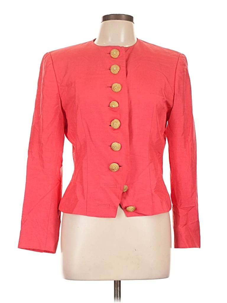 Pre-owned Carlisle 3/4 Sleeve Silk Top Red Solid Pattern High Neck Tops