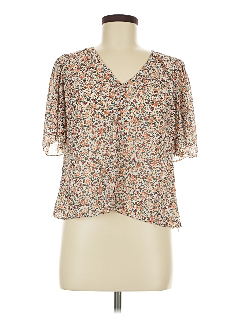 Pre-owned 1.state Short Sleeve Blouse In Tan
