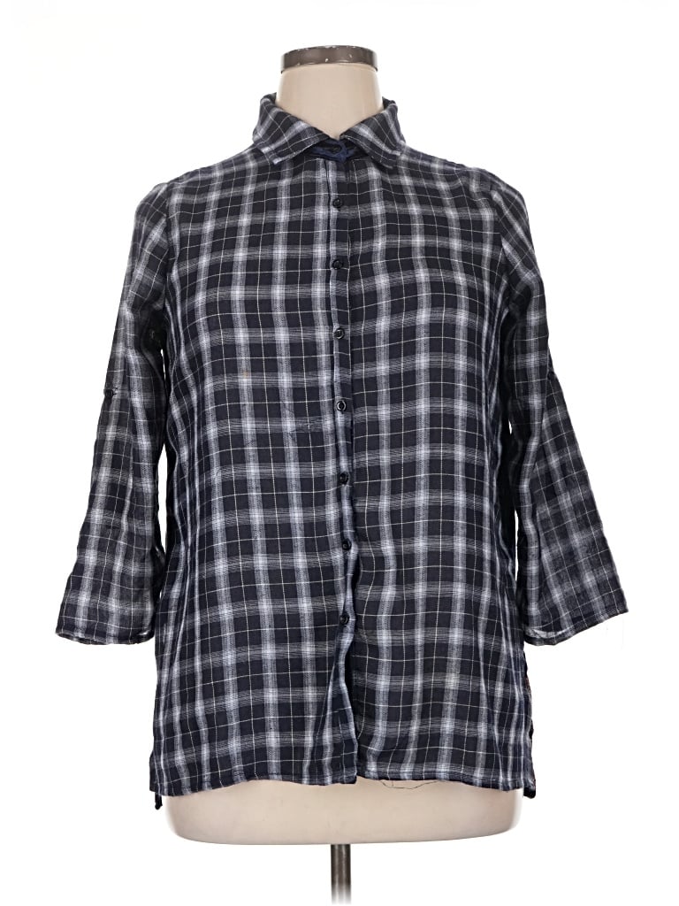 Pre-owned Andree By Unit 3/4 Sleeve Button Down Shirt In Black