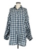 Max Studio 100% Cotton Checkered-gingham Blue 3/4 Sleeve Button-Down Shirt Size M - photo 1