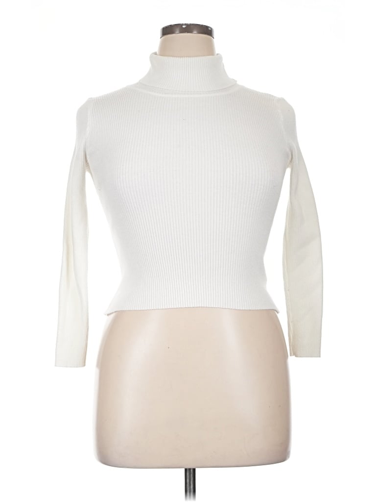Pre-owned Shein Curve 3/4 Sleeve Top Ivory Turtleneck Tops