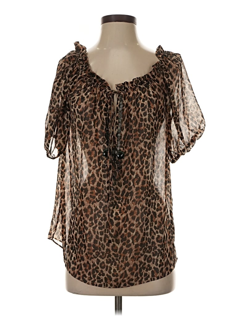 Pre-owned Moda International Short Sleeve Blouse In Brown
