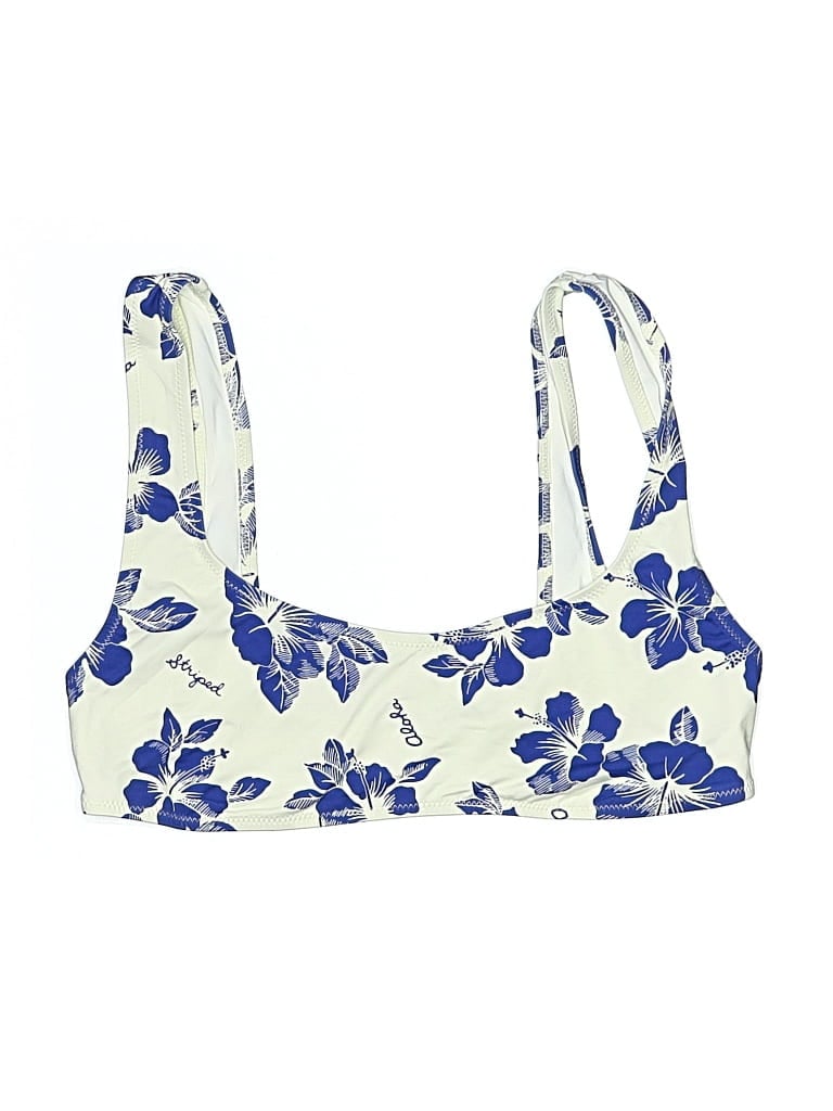 Pre-owned Solid & Striped Swimsuit Top Blue Floral Pattern Swimwear
