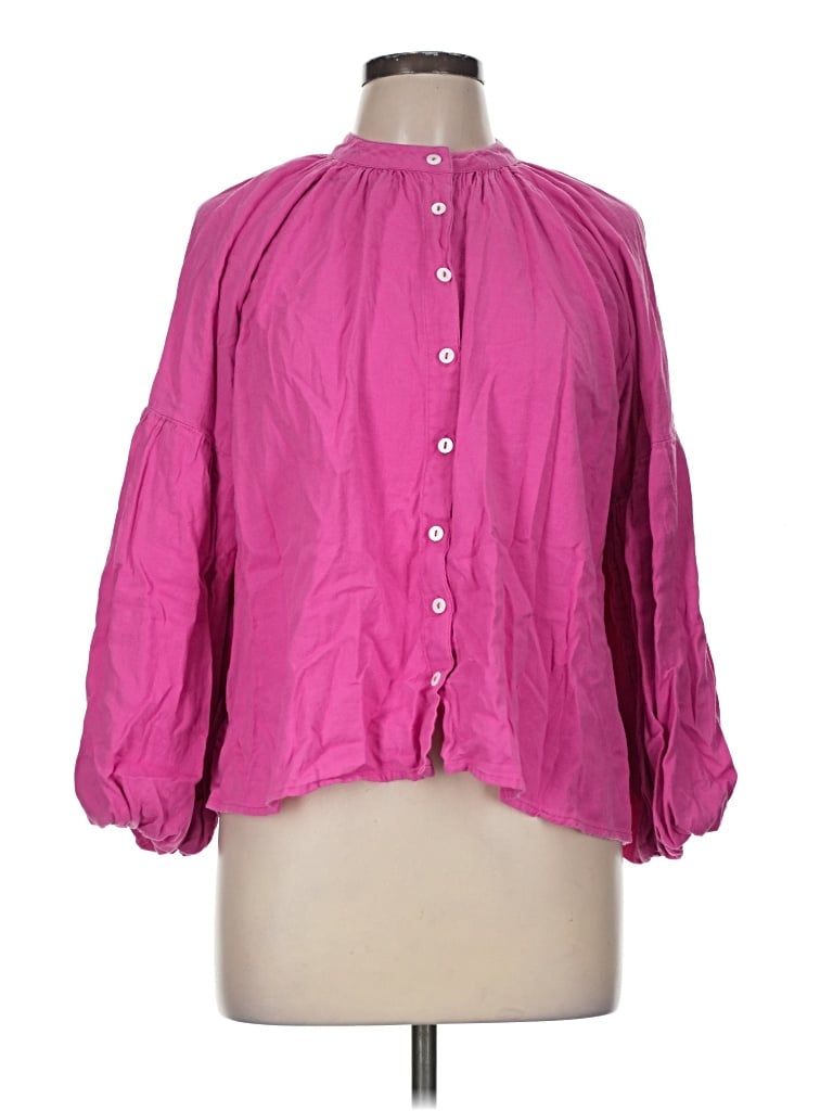 Pre-owned Olivia James The Label 3/4 Sleeve Button Down Shirt In Pink