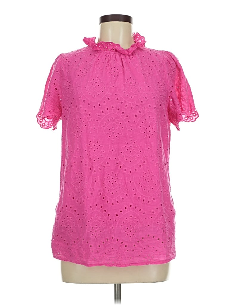 Pre-owned Staccato Short Sleeve Top Pink Mock Neckline Tops