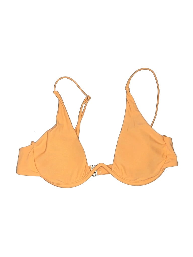 Pre-owned Zaful Swimsuit Top Yellow Solid Pattern Swimwear