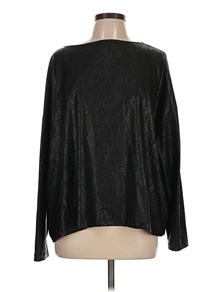 Pre-owned Allsaints Long Sleeve Top Black Metallic Pattern Crew Neck Tops