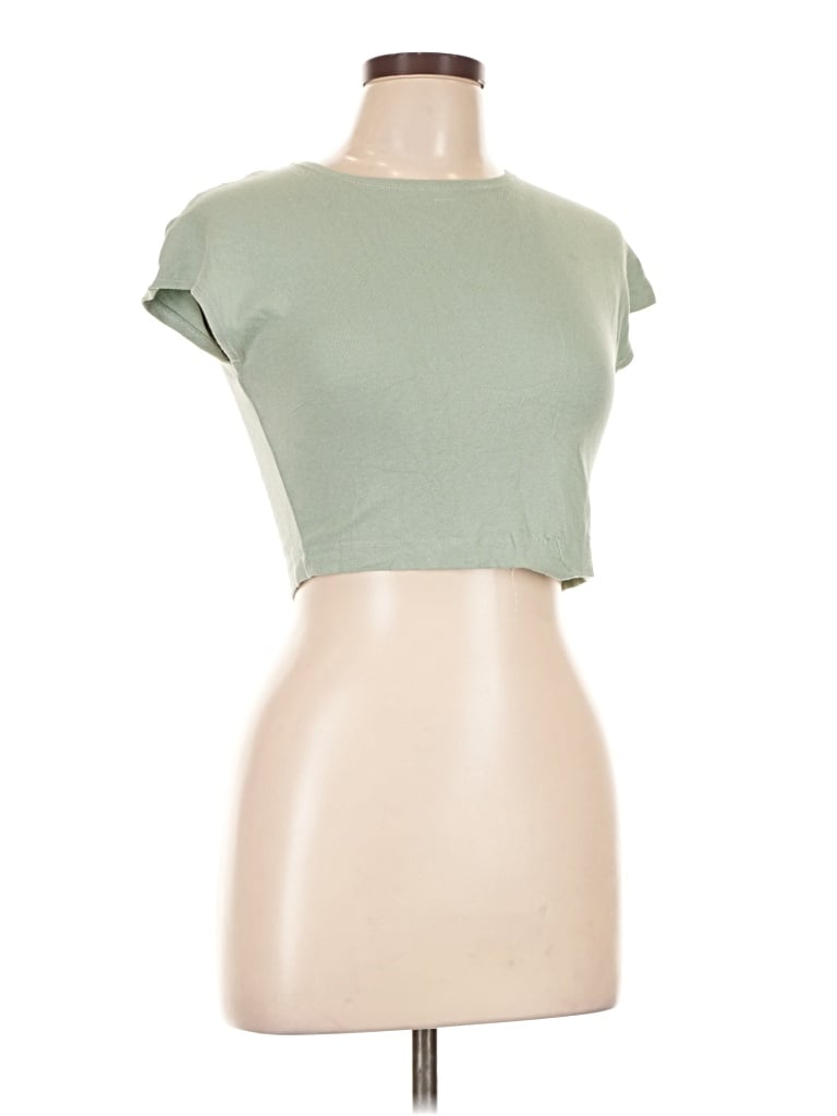 Pre-owned Zara Short Sleeve Top Green Sweetheart Neckline Tops