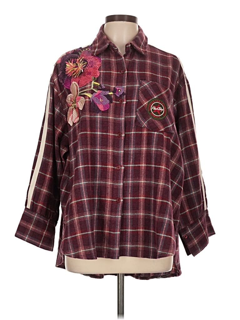 Pre-owned Unbranded 3/4 Sleeve Blouse In Burgundy