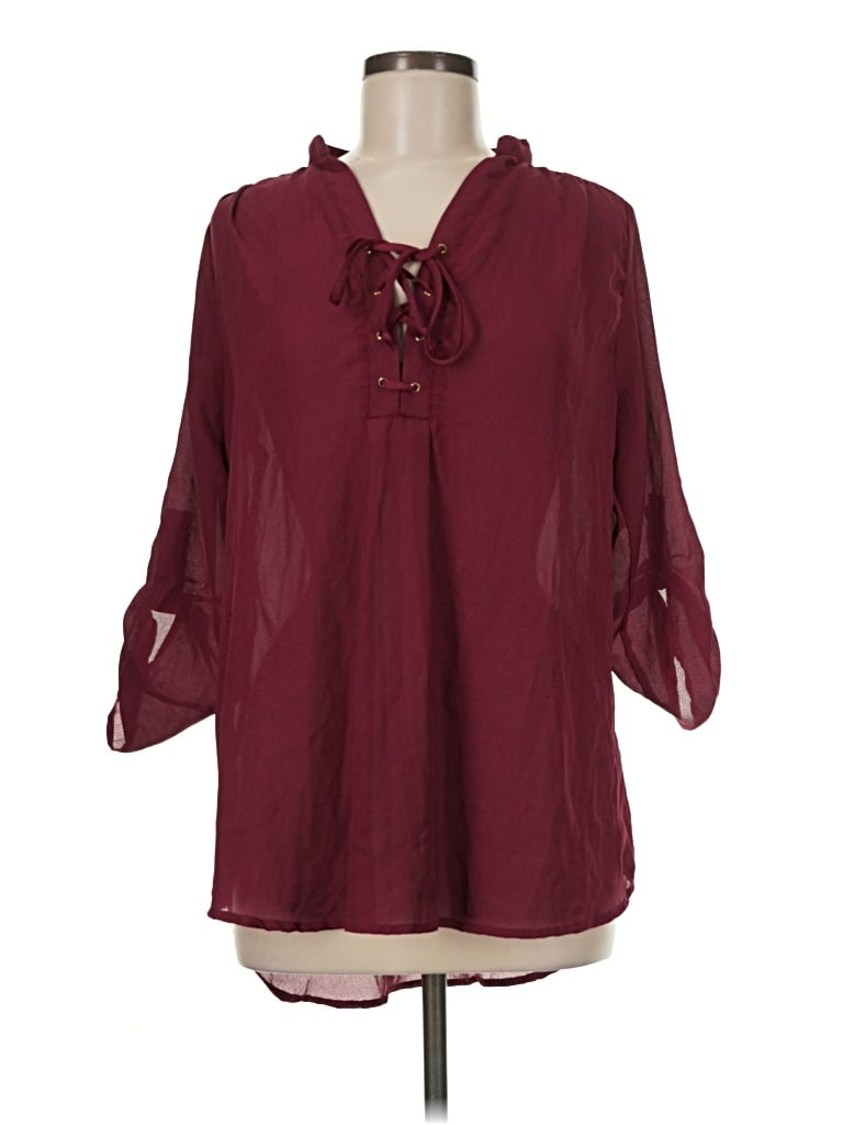 Pre-owned Rue21 3/4 Sleeve Blouse In Burgundy