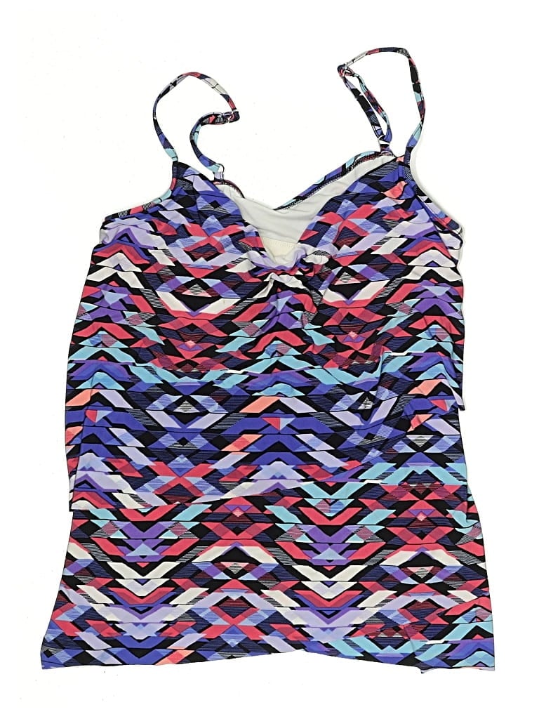 Pre-owned Aqua Green Swimsuit Top Purple Chevron/herringbone Pattern Swimwear