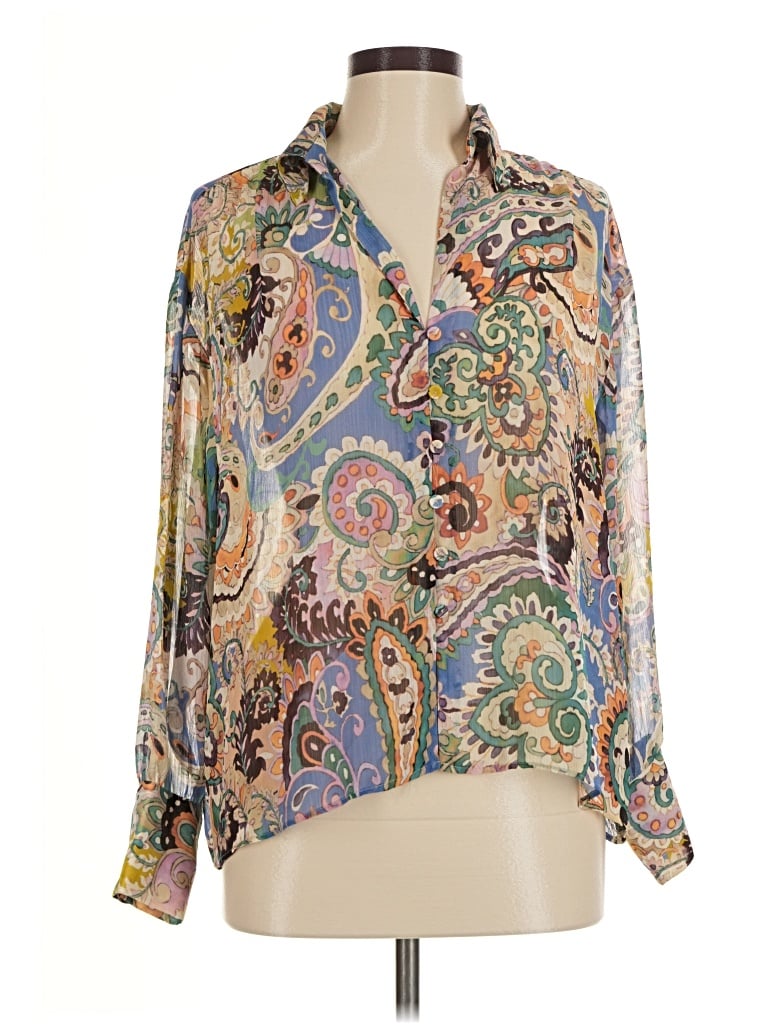 Pre-owned Zara 3/4 Sleeve Blouse In Tan