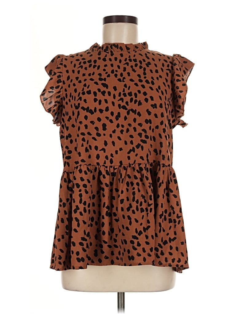 Pre-owned Unbranded Short Sleeve Blouse In Brown
