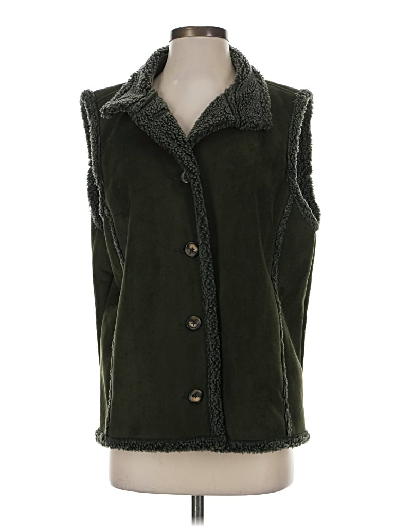 Pre-owned L.l.bean Faux Fur Vest In Green